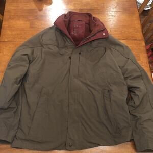 LL Bean Jacket Men Large Green Fleece Lined Removable Liner Parka Hooded Weather